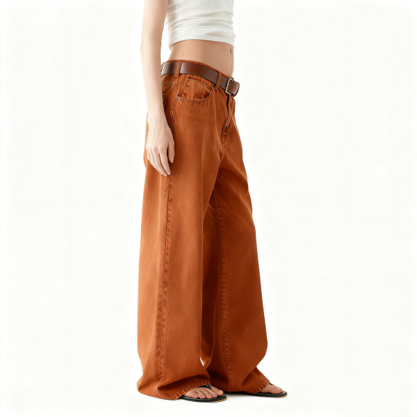 Tan High-Waisted Wide-Leg Jeans