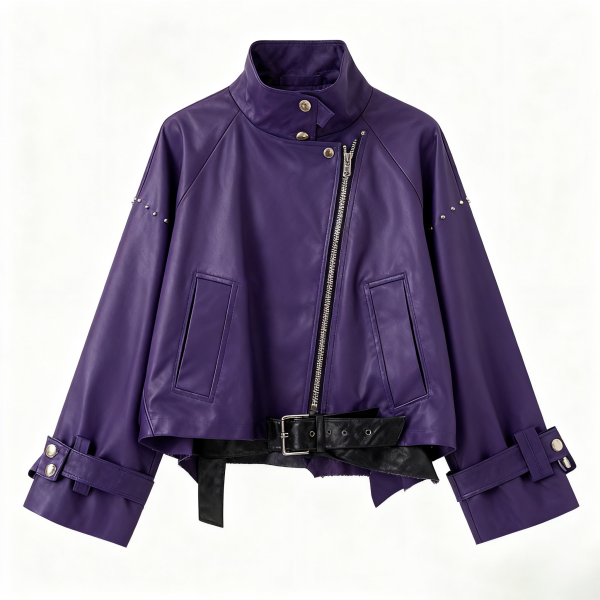 Purple Studded Faux Leather Crop Jacket